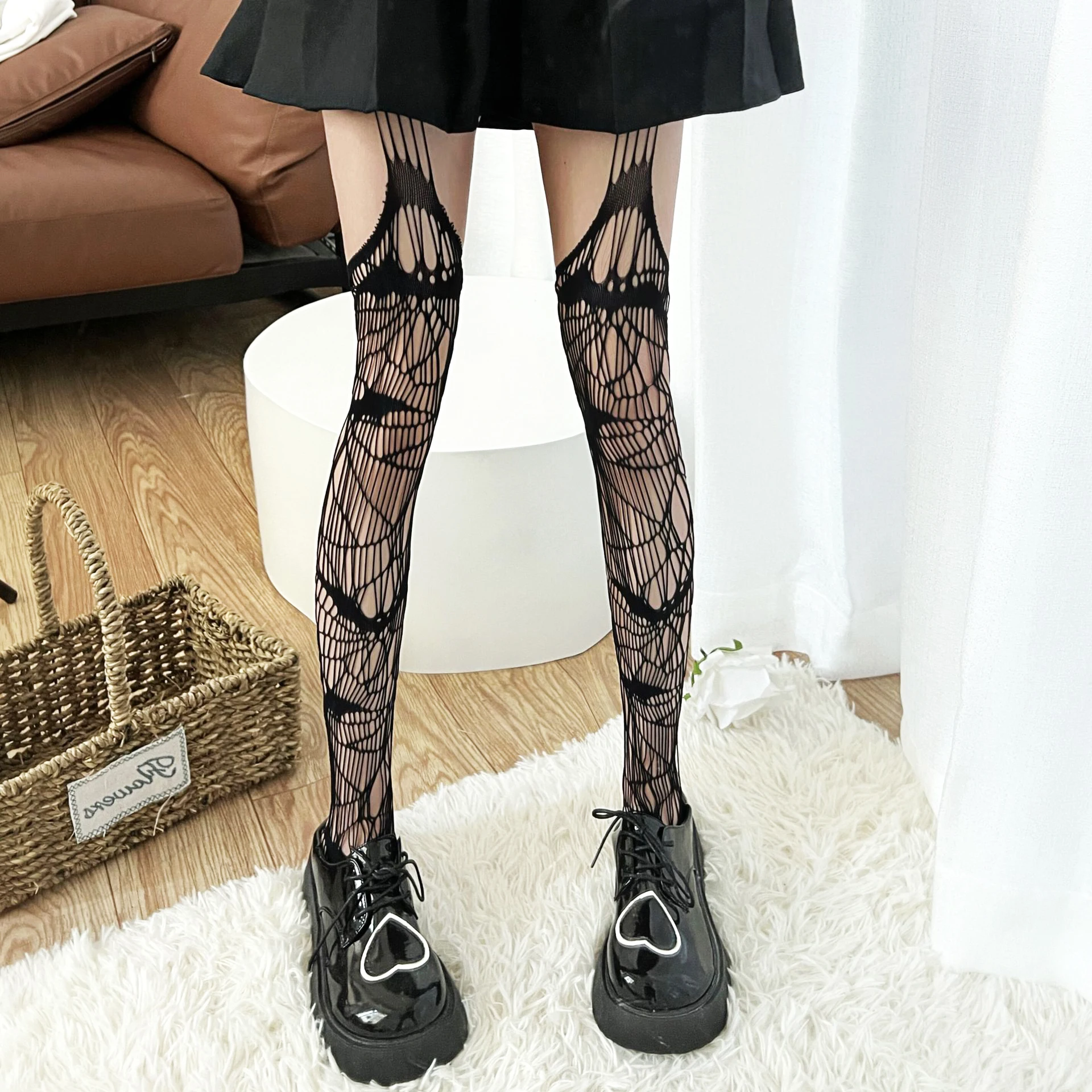 Fishnet Socks Pantyhose Thigh High Stockings With Garter Belt For Women Hollow Out Sexy Lace Over Knee Long Barrel White Silk