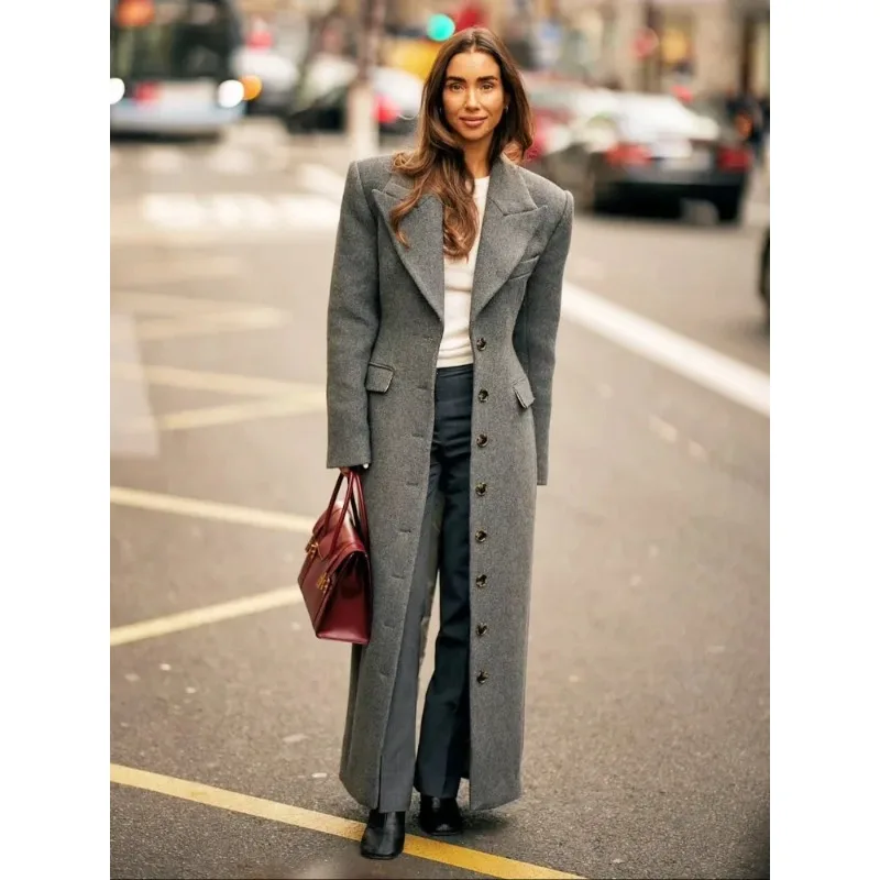 Manteau en mélange de laine pour femmes, couleur unie, cintré à la taille, revers, simple boutonnage, épaulettes, nouveau vêtement d'extérieur pour les déplacements