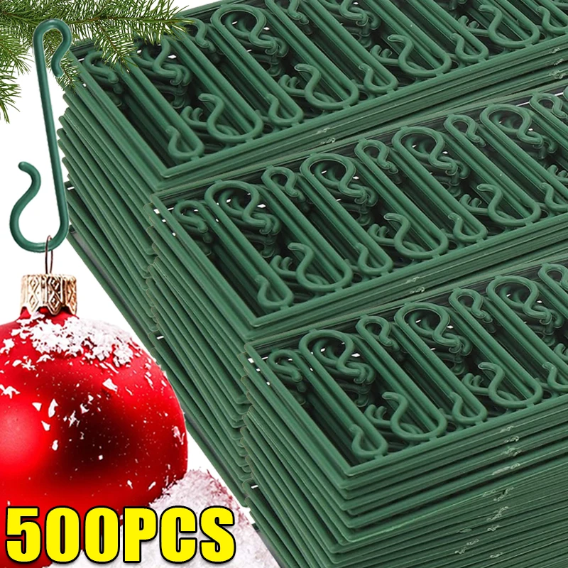 500/50Pcs Christmas Ornament Hanging Hooks Xmas Tree Pendant Hanger Bauble Ball S-Shaped Hook for New Year Home Party Decoration