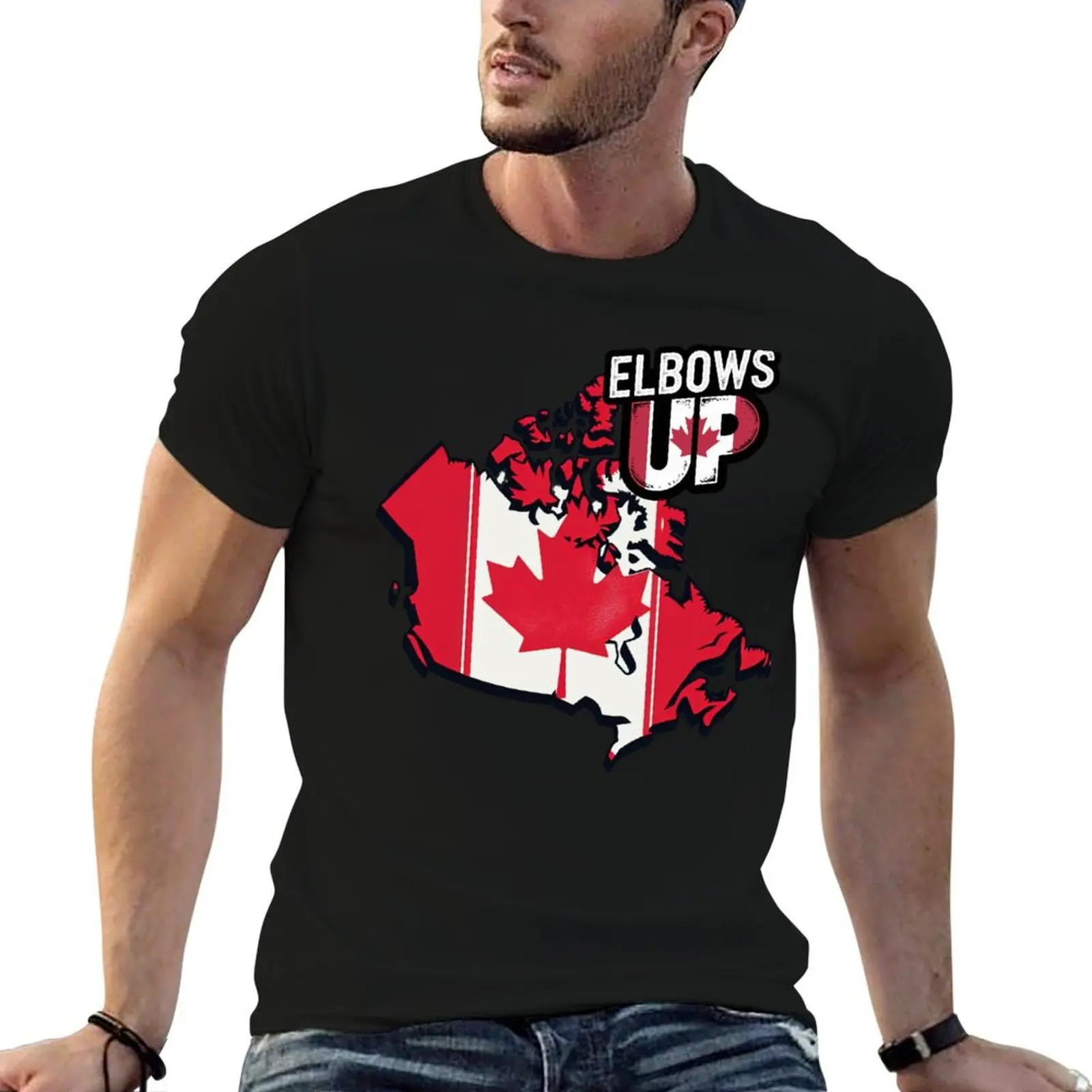 Canadian Map with ‘Elbows Up’ Phrase – National Colors Design T-Shirt
