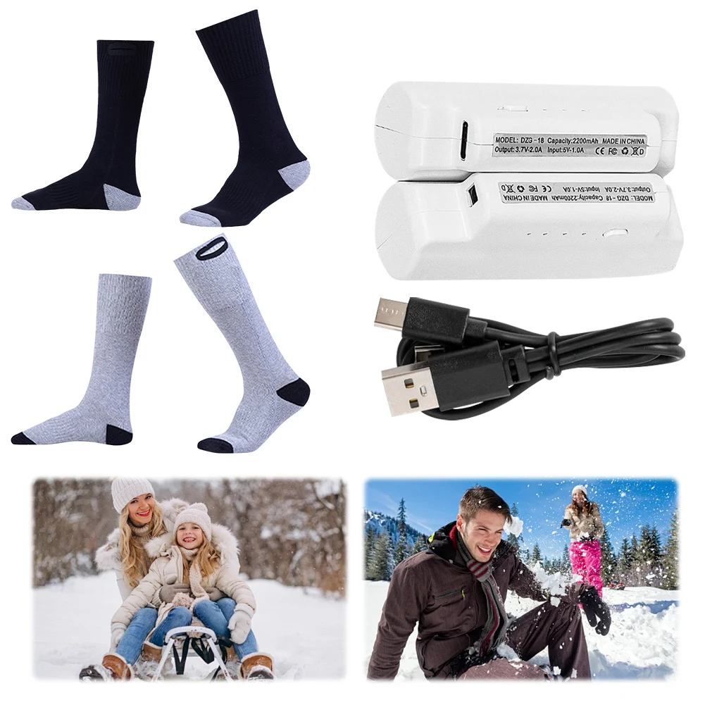 전기 가열 양말 내장형 가열 패널이 있는 배터리 가열 양말 스키 양말 캠핑 하이킹을 위한 편안한 발 워머