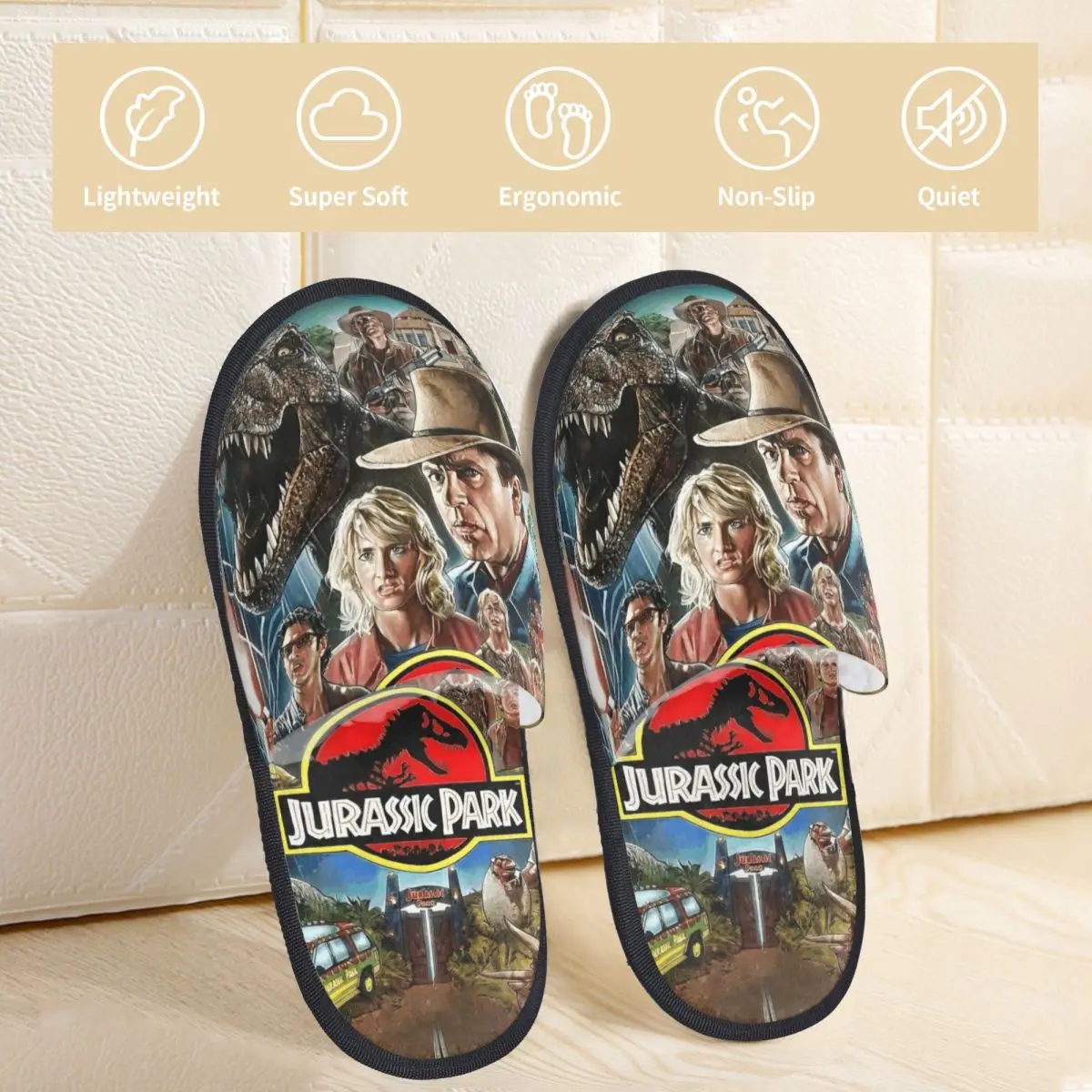 الشتاء فروي النعال الحديقة الجوراسية ديناصور العالم اكسسوارات المنزلية نِعال من الفراء الشرائح غرفة نوم مريحة المضادة للانزلاق الشرائح