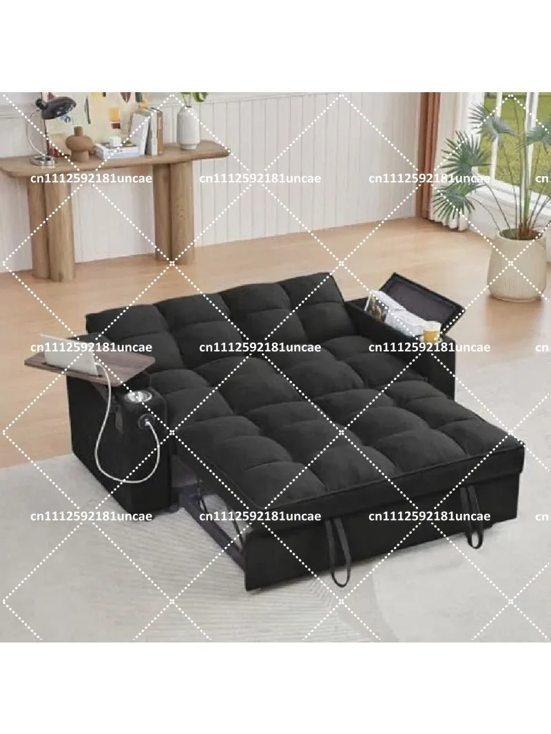 Folding Convertible Sofa Bed Queen Size Pullout Sofa Modern Chenille Fabric 360 Swivel Side Table Easy Assembly