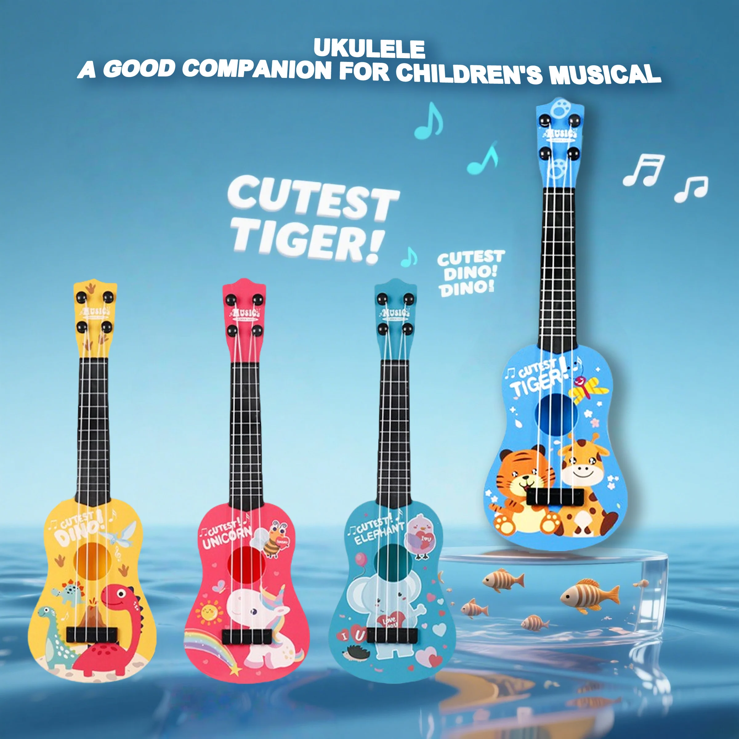 لعبة جيتار القيثارة الممتعة للأطفال، ضبط لطيف مكون من 4 أوتار، لعبة تعليمية مضيئة قابلة للعب، مناسبة لهدايا أعياد الميلاد والعطلات للأولاد والبنات