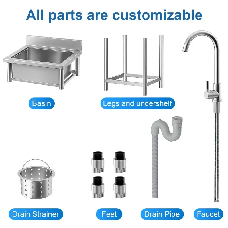 대용량 2도어 작업대 싱크대 304 201 작업 테이블 단일 볼 스테인리스 스틸 캐비닛 싱크대