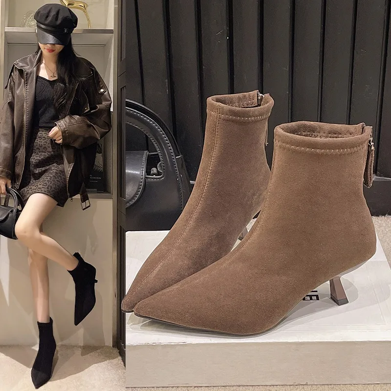 

2025 НОВЫЕ модные и популярные стильные женские ботильоны, модные ботинки на молнии на тонком каблуке, осенне-зимние короткие ботильоны
