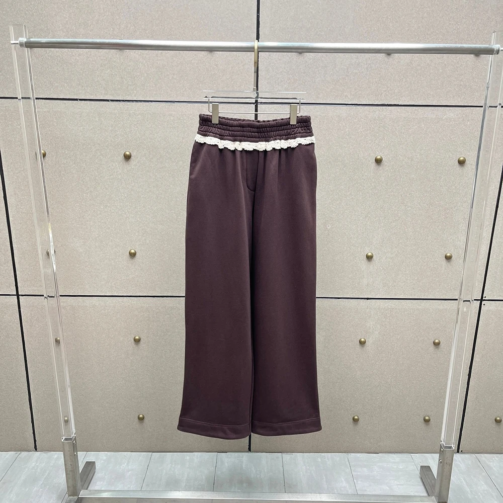Lace-trim Cotton Women's Pants Y2K Minimalist Elegant Commuter Straight-leg Pants Pairs Well With Hoodies 2025 Fall/Winter New
