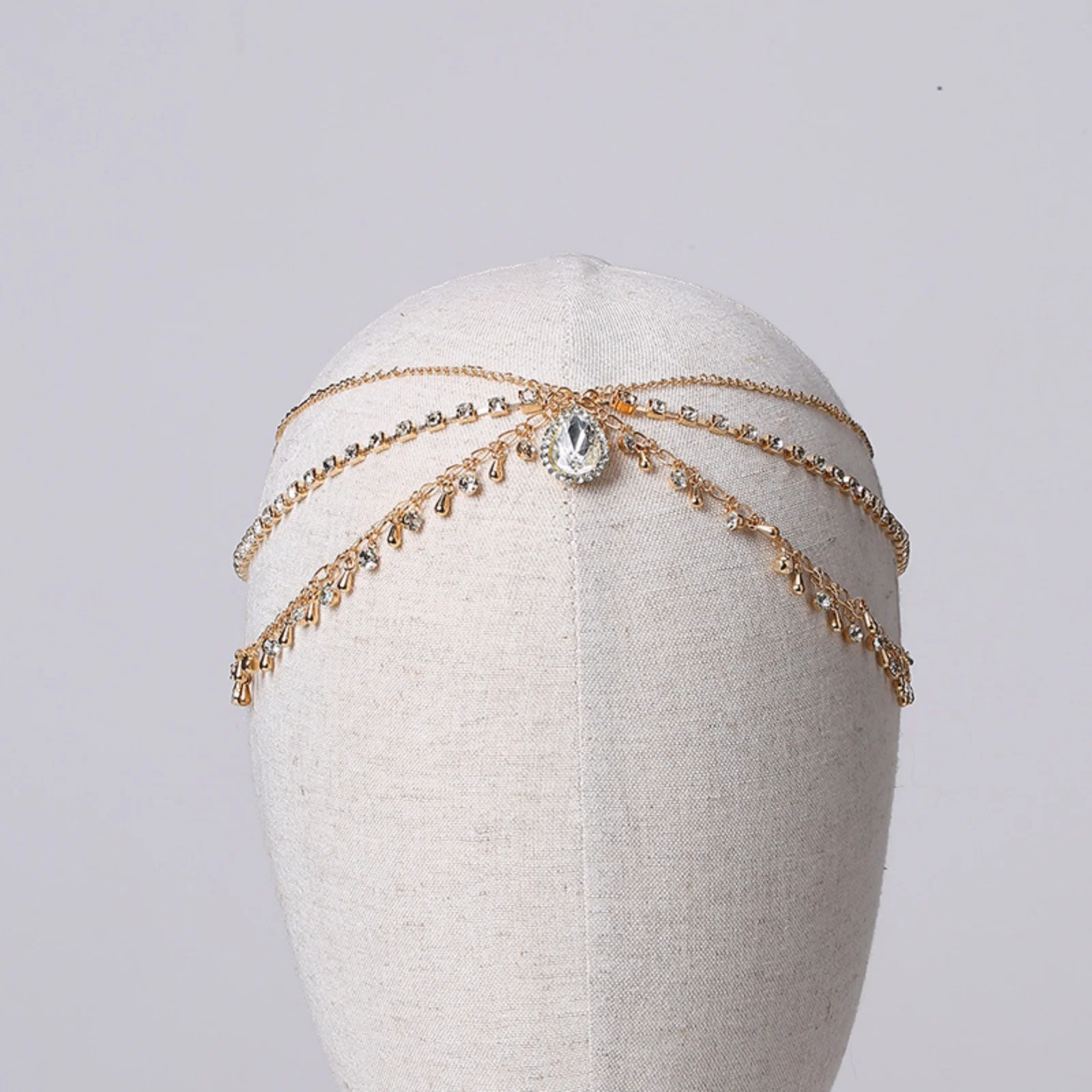 1 Stück Bohemian-Stirndekoration mit Strass, goldene Quasten-Haarkette, Braut-Stirnband, Hochzeits-Haaraccessoires für Frauen – Detail 2