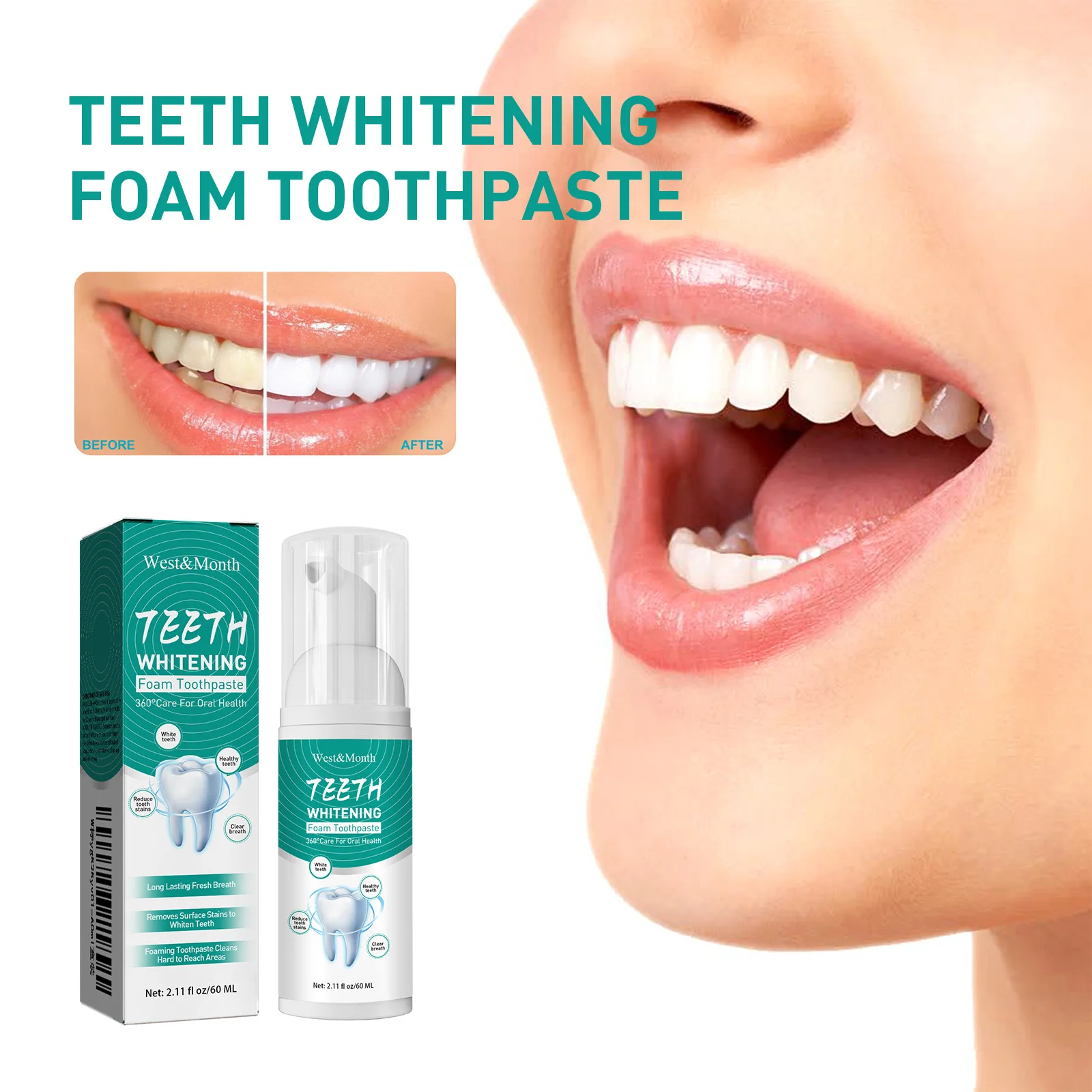 Teeth Whitening Cleanser Mousse Freshening Breath Foam Toothpaste Mouth Breath Removes Smoke Stains Tooth Decay Prevention