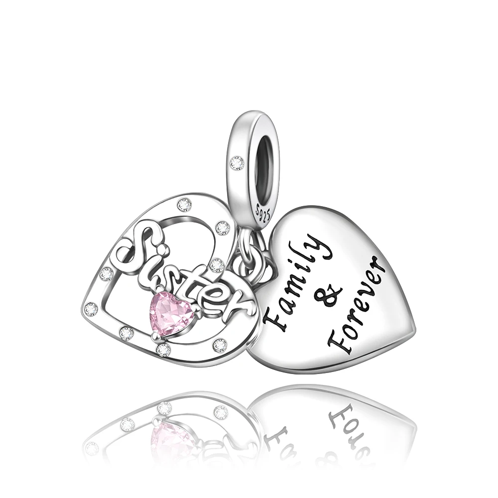 

Danturn 925 Sterling Silver Original Beads Sisters Dangle Charm fit Snake Chain Bracelet Fashion Women Jewelry Making