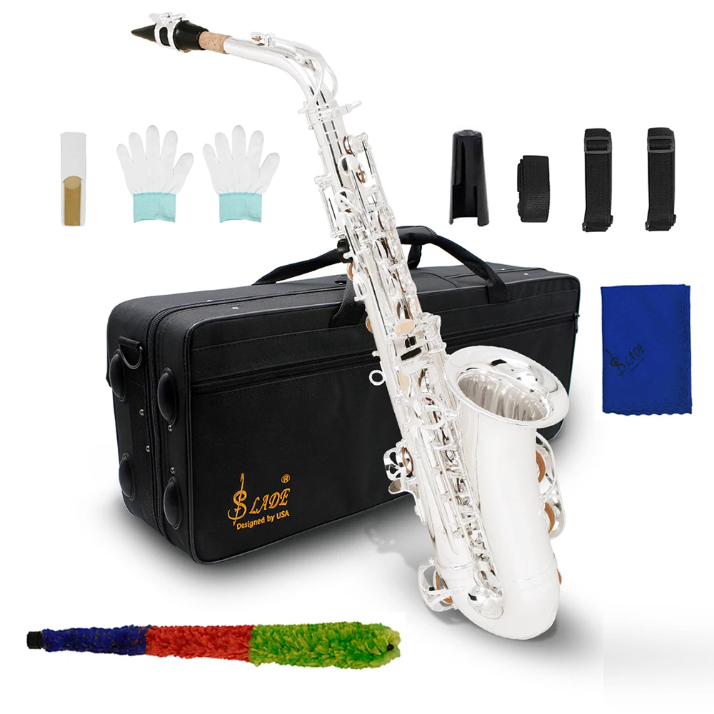 

SLADE Eb Alto Saxophone Brass Silver-Plated E Flat Sax Professional Woodwind Instrument with Saxfone Case Reeds Accessories
