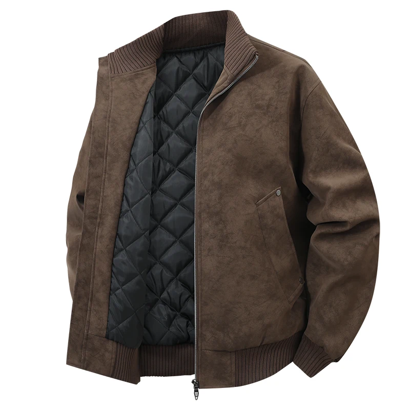 

Autumn Winter Casual Jacket Men Waterproof Warm Coat Retro Style Stand Up Collar Leather Jacket with a Skin Like Feeling Outwear