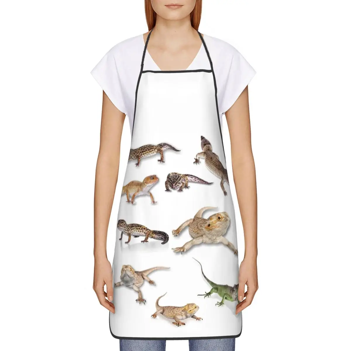 Custom Unisex Leopard Gecko Lizard Bib Apron Adult Women Men Chef Tablier Cuisine for Cooking Kitchen Baking