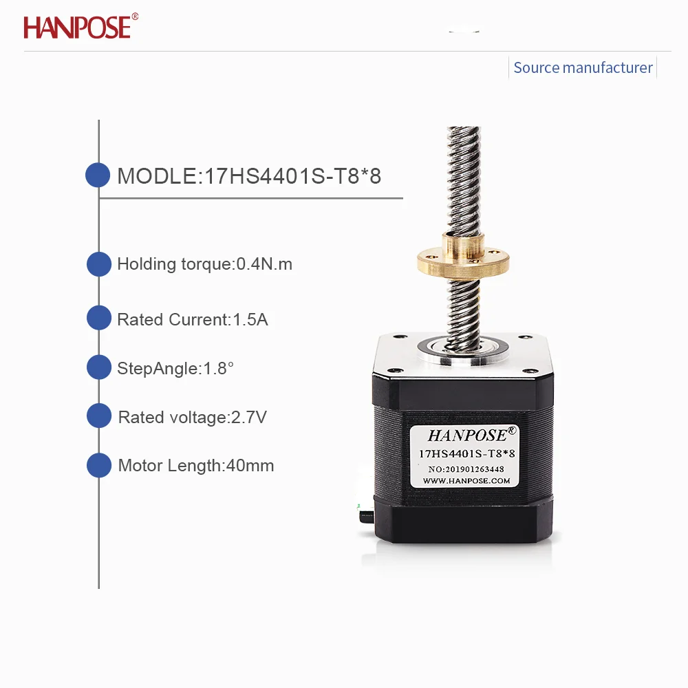3PCS NEMA17 Output Screw Stepper Motor 17HS4401S-T8 * 8 1.5A 100-400mm Two-Phase Four Wire Automation equipment