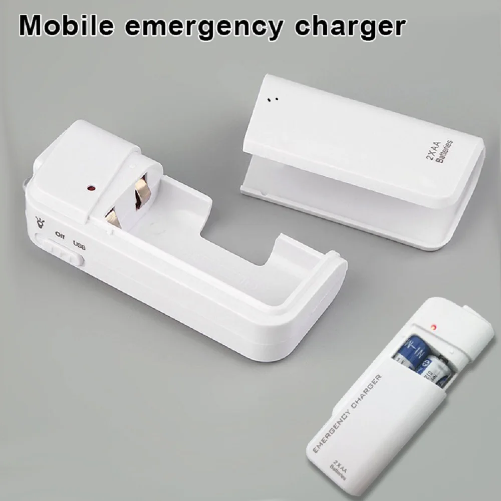 Universal USB Emergency 2 AA Battery Extender Charger Power Bank Supply Box For Mobile Phone MP3 MP4 Black White