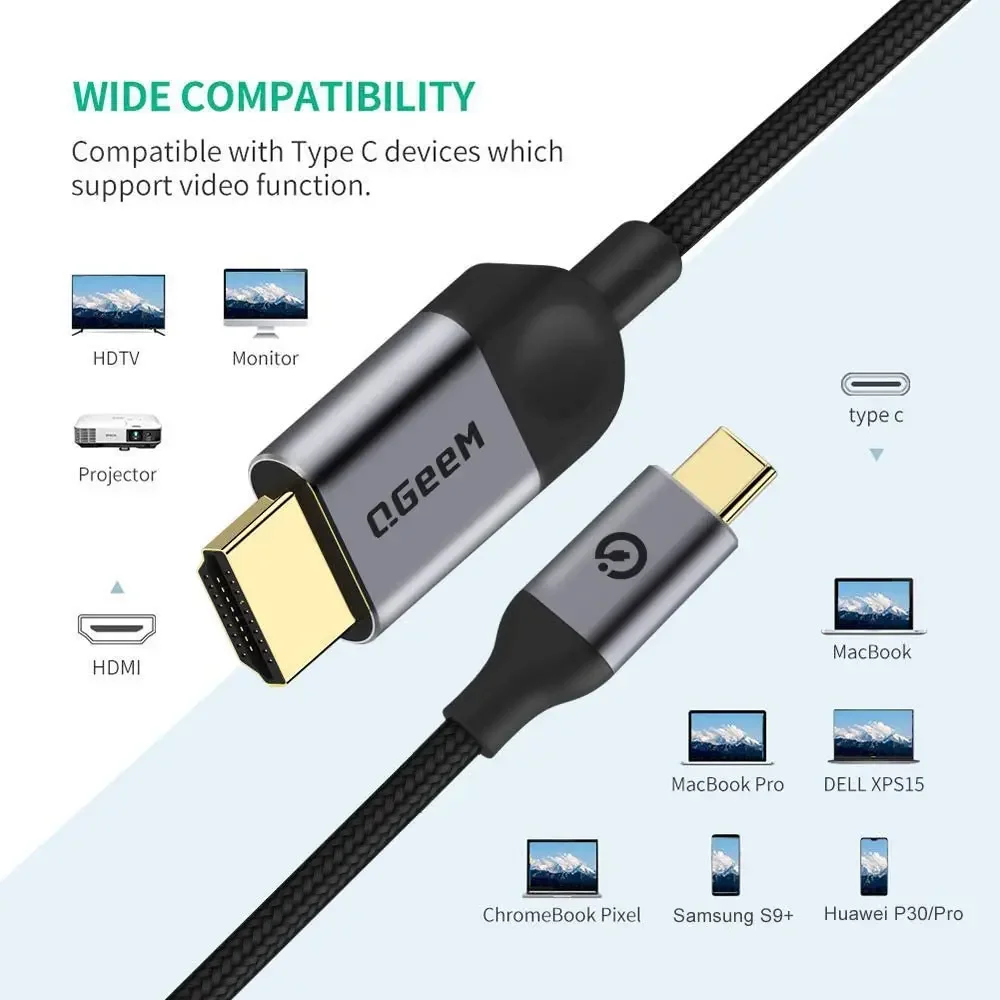 QGeeM USB C to HDMI Cable Adapter 4K, USB Type C to HDMI Cable Thunderbolt 3 USB C HDMI Wire for MacBook Pro 2017-2020 IPad Pro