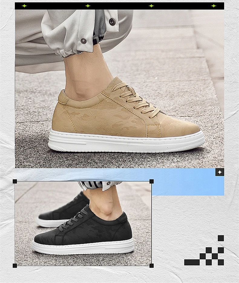 Breathable Outdoor Elevator Sneakers Men Shoes PU Leather Height Increasing Casual Shoes Walking Footwear Men Lift Sports Shoes