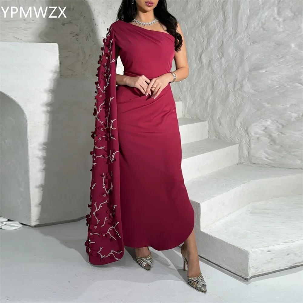 

Customized Evening Dress Formal Party Occasion YPMWZX One Shoulder A-line Floor Length Skirts Applique 3D Flower Bespoke Occasi