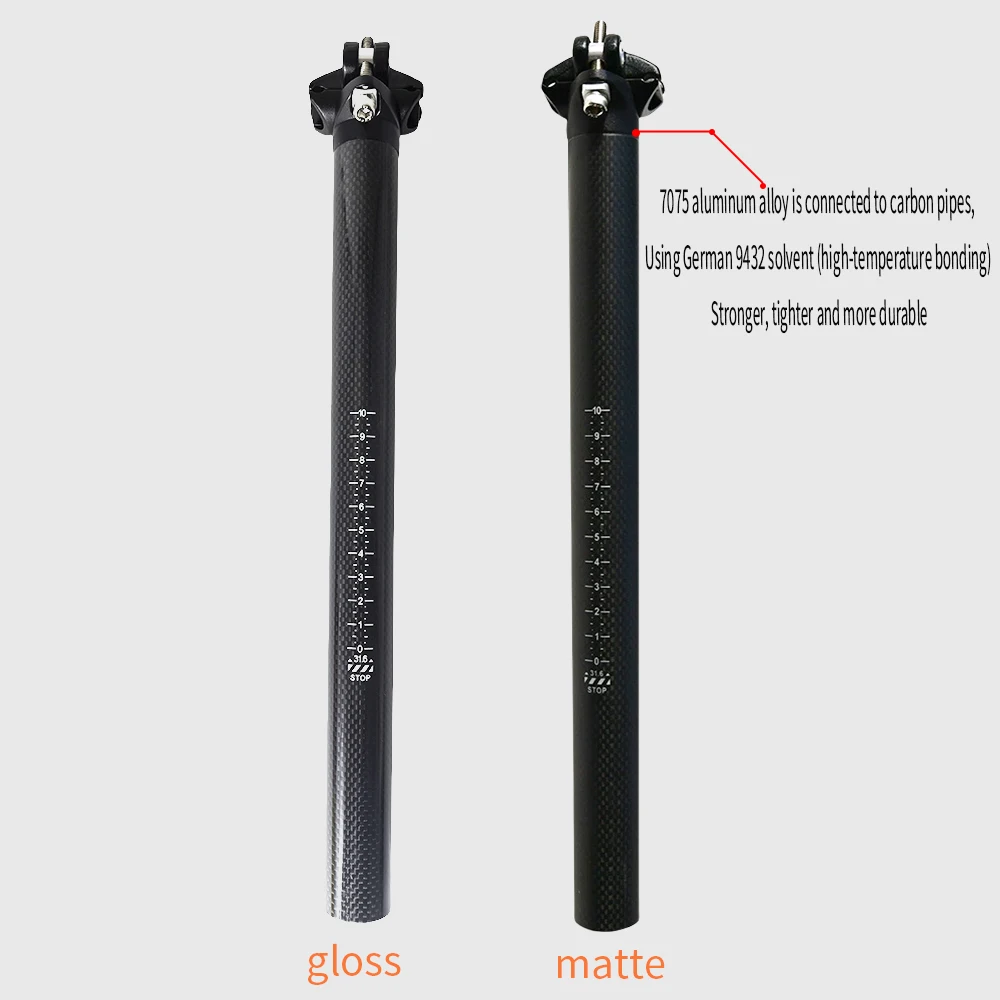3K Carbonfaser MTB Rennrad Sattelstütze 0 ° Winkel 27,2/31,6mm Durchmesser 350/400mm Länge Glänzend Matt Fahrrad-Sattelrohrteile – Detail 3