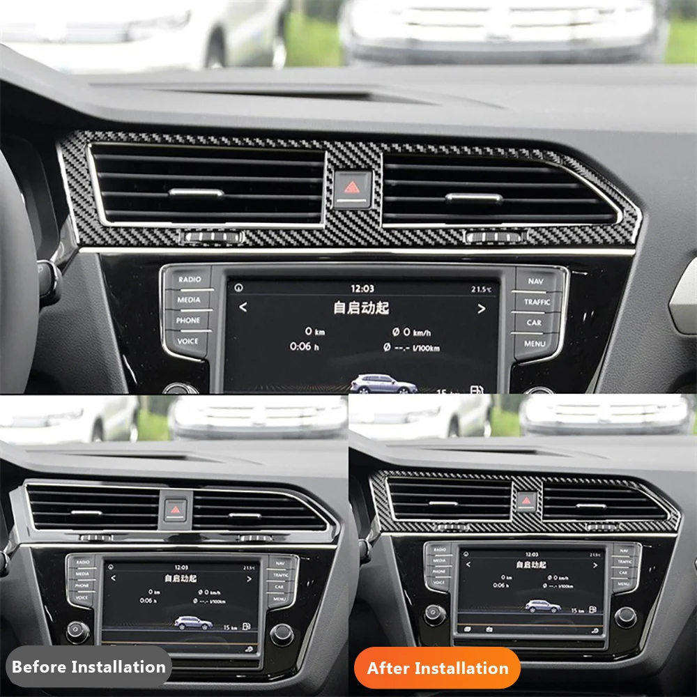 For Volkswagen VW Tiguan 2017-2021 Carbon Fiber Car Central Control Air Outlet Frame Decorative Sticker Auto Interior Accesorios
