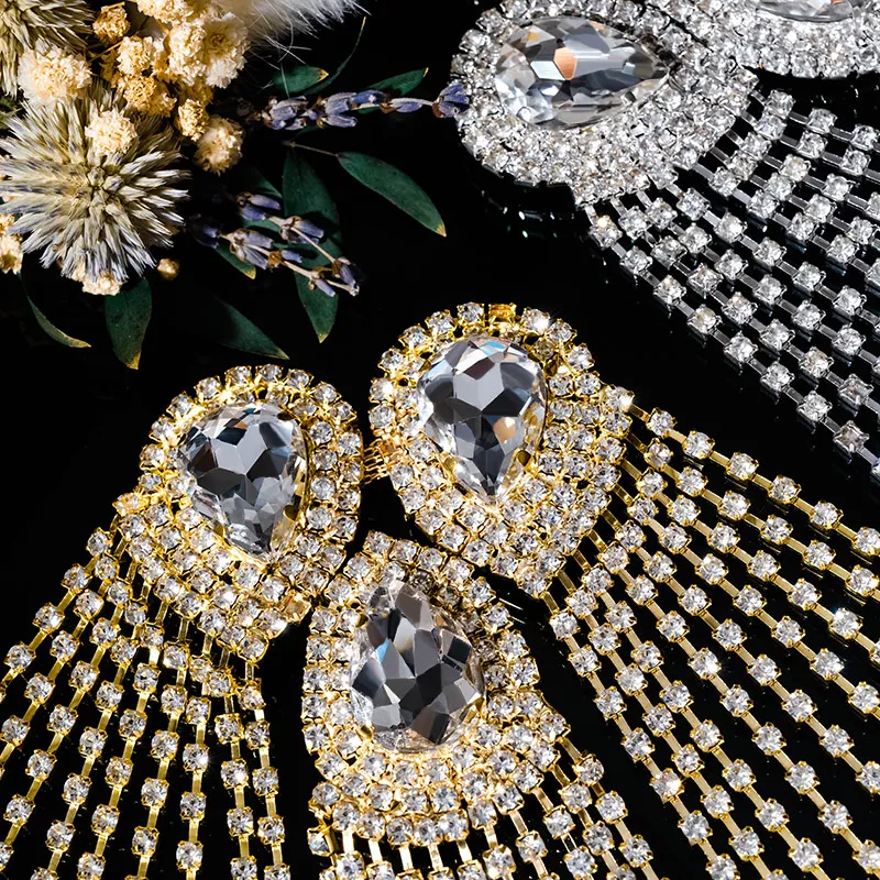 DUCRYSTARL 2 قطعة/المجموعة الزجاج الكريستال شرابة حجر الراين حزام الكتف DIY زي البدلة الديكور كريستال بريق الملحقات #2