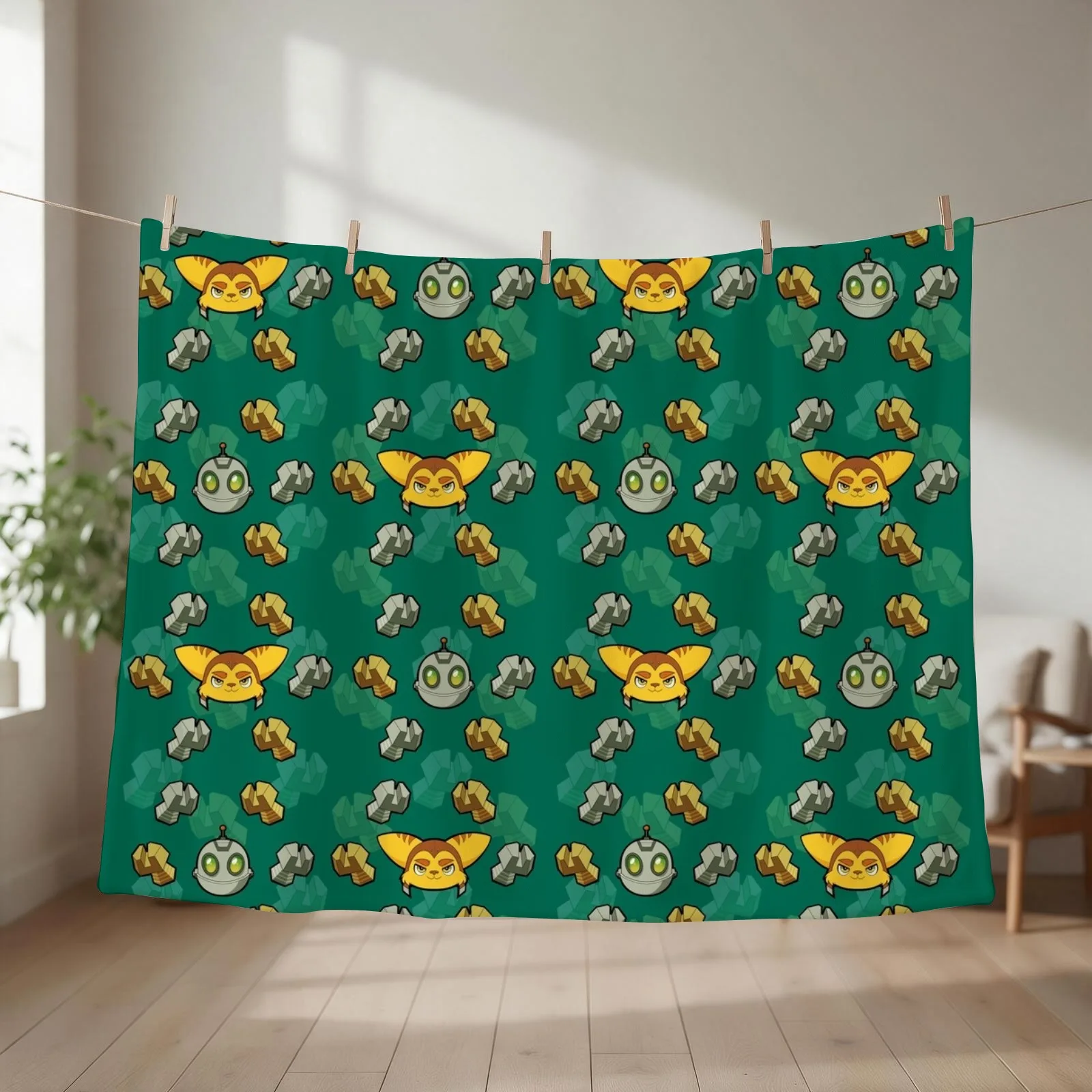 Ratchet and clank pattern Throw Blanket couch cozy soft plush fuzzy picnic outdoor blanket