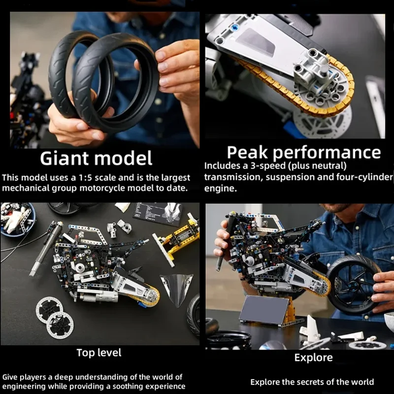 New Motorcycle Building Bocks Simulation Motorcycle Model Decoration Assembly Model Difficult Toy Boy Educational Creature Gifts