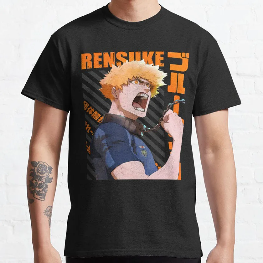 Retro Japanese anime blue lock Rensuke Kunigami print t shirt 100% cotton plus size mens designer clothes graphic t shirts