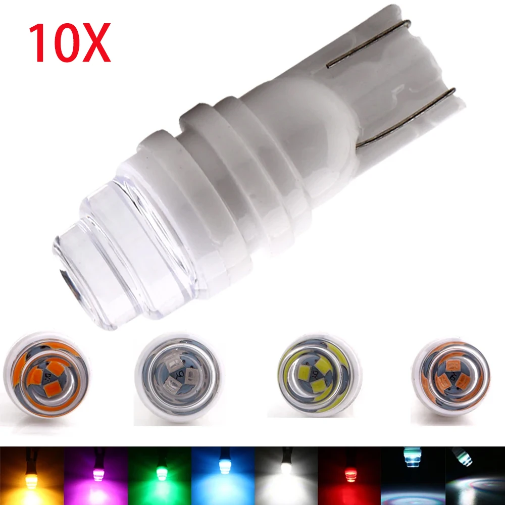 

10pcs T10 ceramics 3 SMD 2835 LED fog lens round 40MA Marker Lamp W5W 501 168 192 LED Auto Wedge Parking Bulb Car Styling 12V