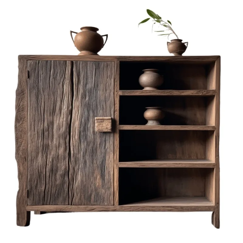 

Wabi sabi style dining side display cabinet solid wood storage rack B&B tea room Bogu shelf niche second hand furniture