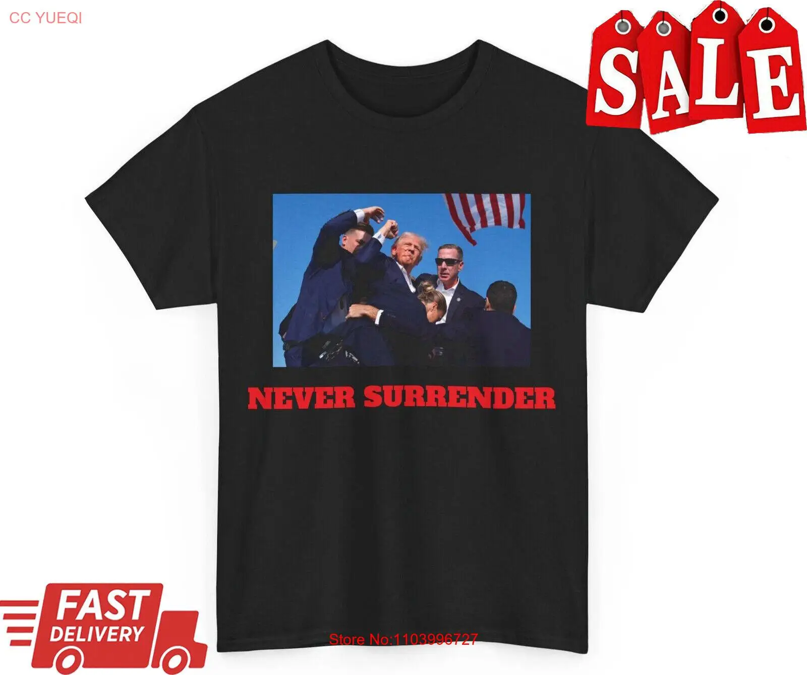 HOT Donald Trump T-Shirt Never Surrender Shooting TE8374