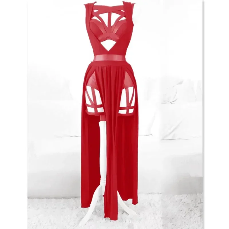 Cosplay sexy feminino vestido de festa almofadas no peito gótico lingeries eróticas bandagem vermelha oco para fora trajes de carnaval vestidos de fiesta