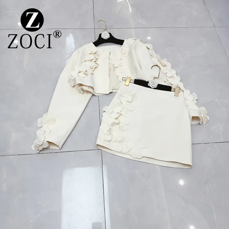 

[ZOCI] 2024 Rows Vietnam Fragrant Style Three Dimensional Flower Short Suit+Skirt Set