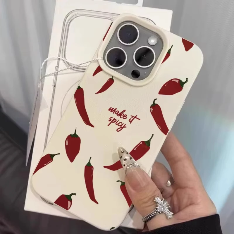 Red Chili Pepper Pattern Lychee Phone Case for Samsung S26 S25 S24 S23 S22 S21 S20 Note20 Ultra Plus A73 A55 5G Soft Cover