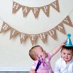 Serapilheira Banner für alles Gute zum Geburtstag, Vintage Jute, Hessiano, Fotografie -Requisiten, Feier, 13 Flaggen 10 Hauptverkaufsflaggen Jute Dekoration - №2