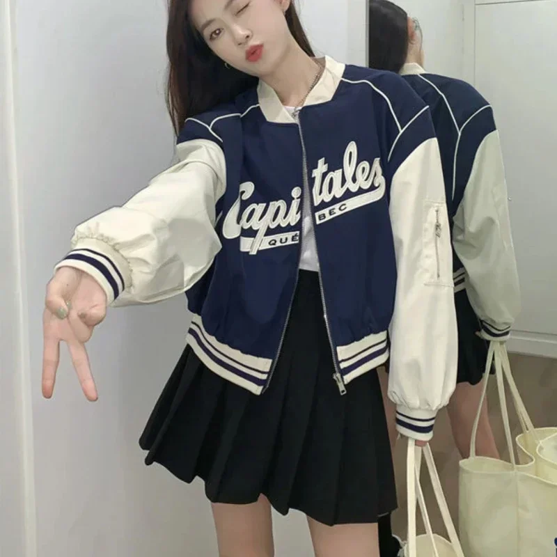 Customization Zip-up Baseball Aviator Coat Woman Short Letter Bomber Jacket For Women High Quality Luxury Offer Elegant Fashion
