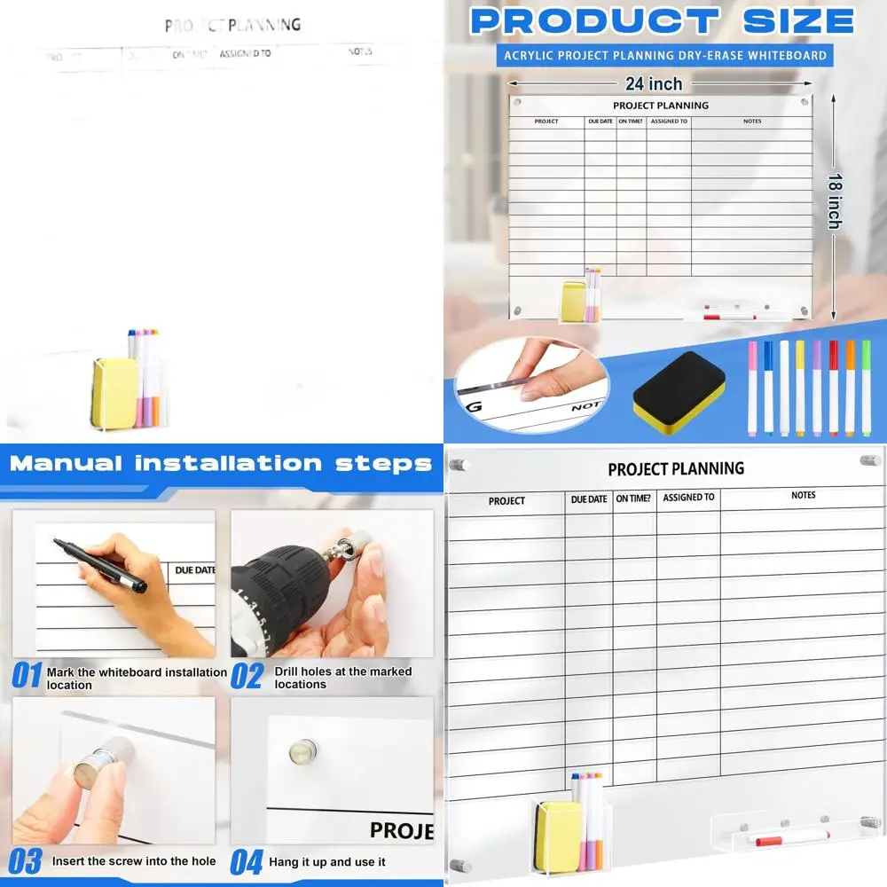 لوح مسح جاف مثبت على الحائط من الأكريليك الشفاف مقاس 24 × 18 مع علامات وممحاة للمكتب المنزلي وتخطيط الأسرة