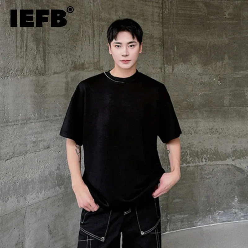 

IEFB 2024 Man's Summer New T-shirt Trendy Fashionable Personalized Asymmetric Zipper Decoration Design Round Neck Male Top C5536