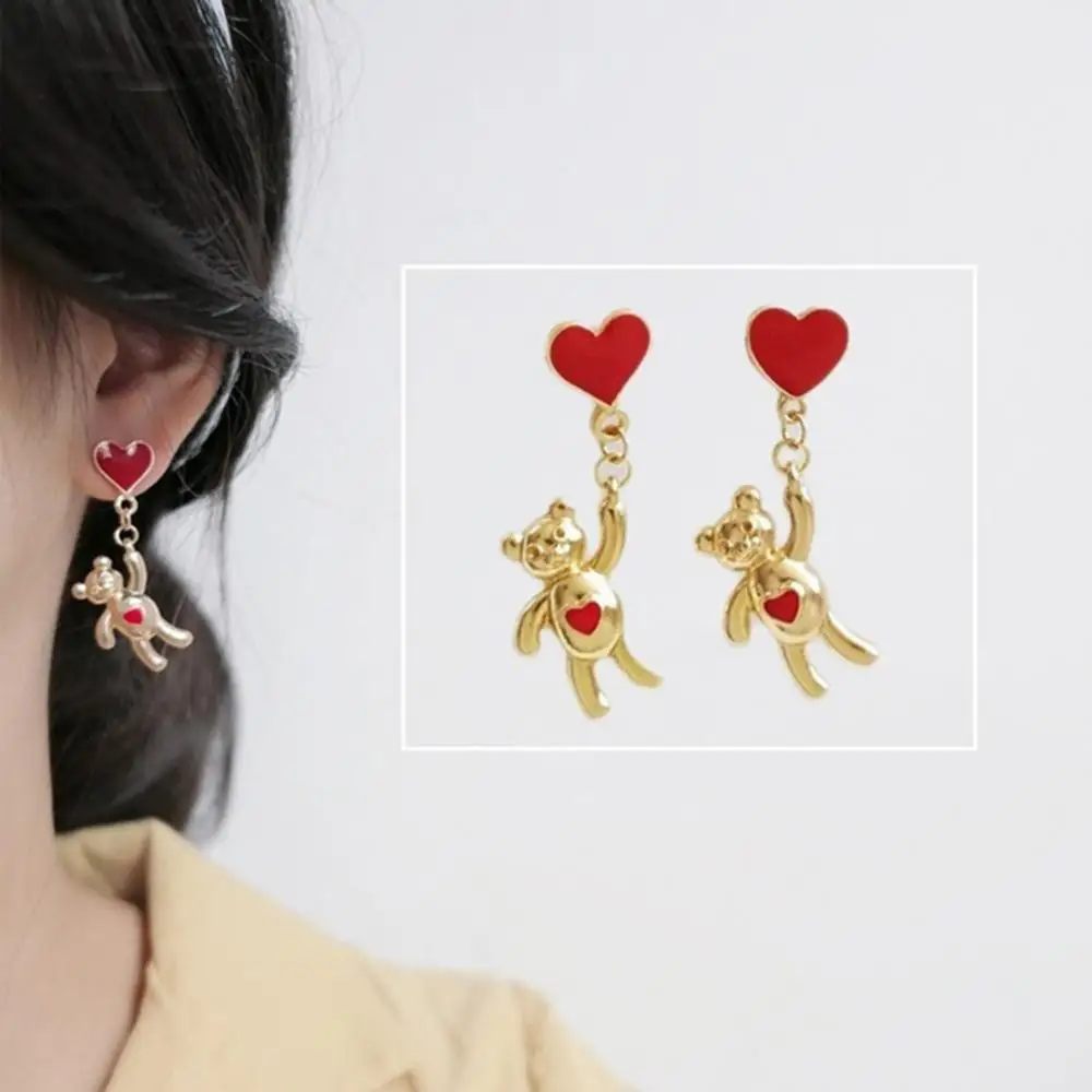 Sweet Women's earrings Asymmetric Hot Air Balloon Heart Bear Dangle Stud Earrings Jewelry Drop Earrings Hanging Earings