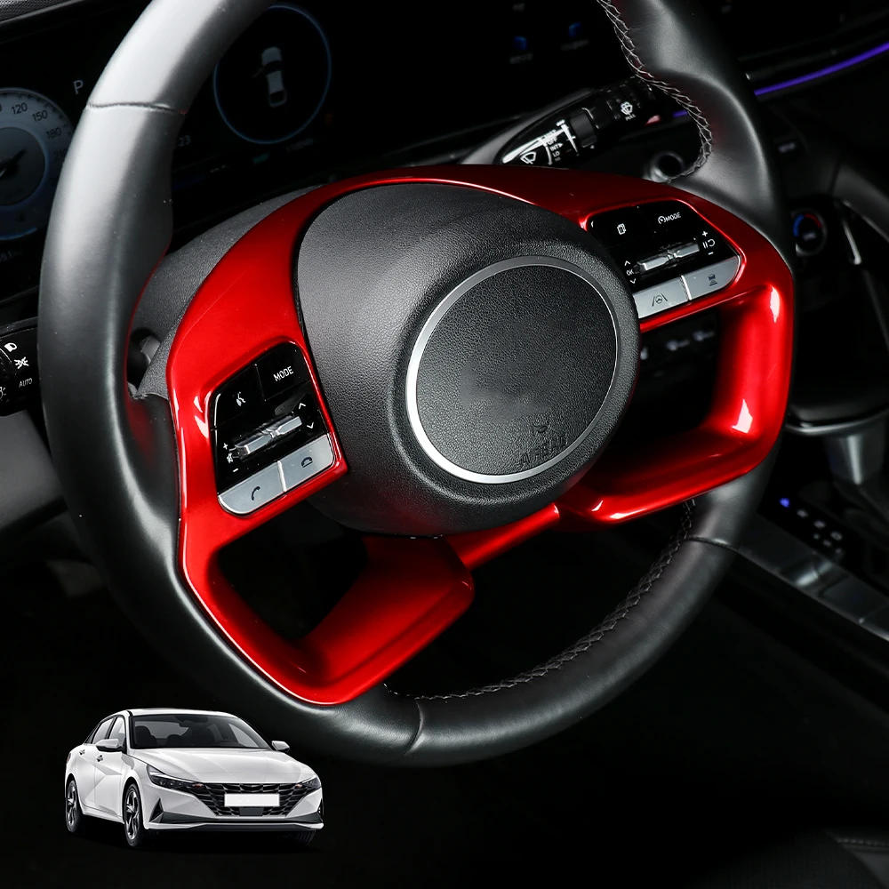 

1pcs Red Steering Wheel Trim Frame Cover Interior New Decoration Styling For Hyundai Elantra CN7 2021 2022 2023 LHD RHD