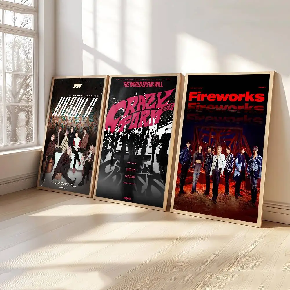 Korean Pop A-ATEEZ DIY Sticky Poster Fancy Wall Sticker for Living Room Bar Decoration Wall Decor