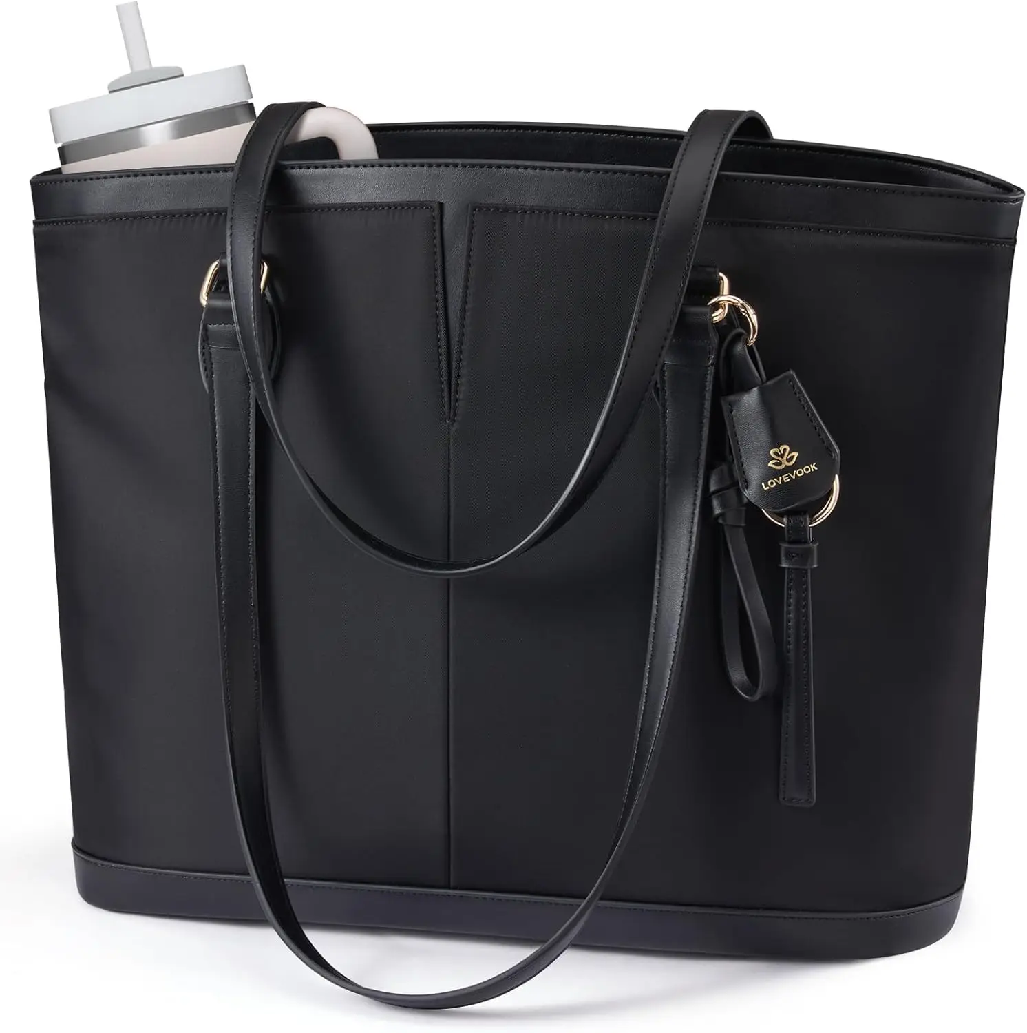 Laptop Tote Bag for Women, Lightweight Work Tote with Cup Holder, Waterproof Large Computer Bag for Office Travel