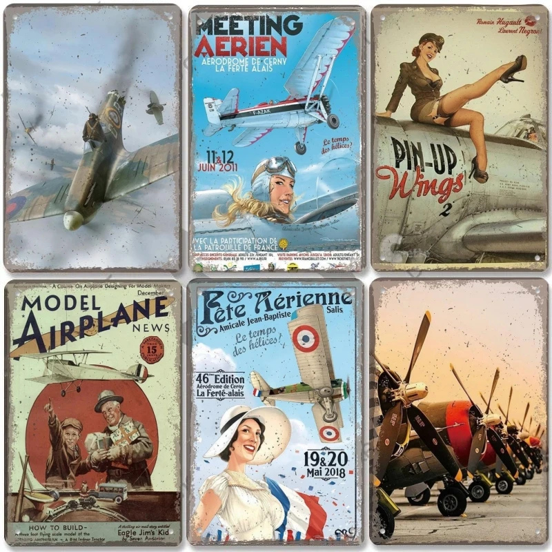 Vintage Airplane Posters Metal Tin Signs Decor Model Plane Meeting Aerien Metal Plate Wall Decor Bar Club