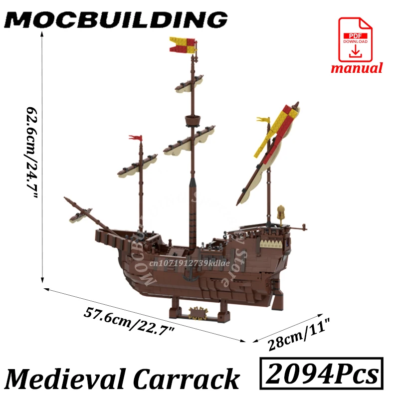 Flying Dutchman Medieval Carrack Boat Building Block Ship Sailboat Model DIY Brick Display Construction Toy Gift