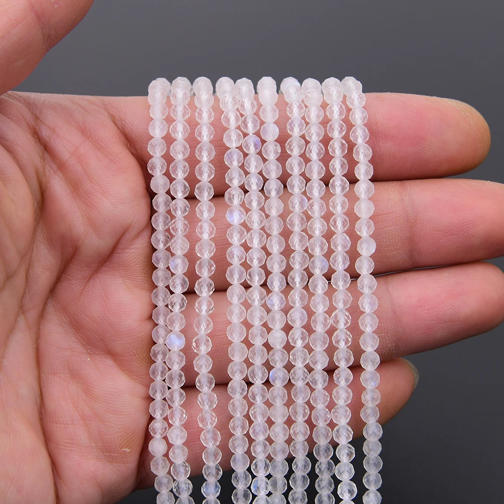 

APDGG 4mm AA+ Natural Blue Moonstone Gems Faceted Round Loose Beads Strands 15.5" Jewelry DIY