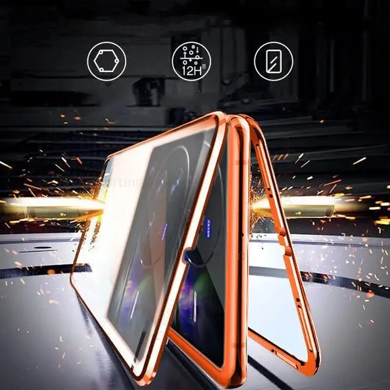 For vivo X80 Pro Magnetic Adsorption 9H Tempered Glass Phone Case For Vivo X70 X80 5G 360 Double-Sided Film Protector Flip Cover