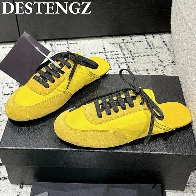 

Туфли без каблуков на плоской подошве, женские тапочки, летние сандалии, женская повседневная обувь, кроссовки, трендовые шлепанцы 2025 года, спортивные шлепанцы на шнуровке Mujer