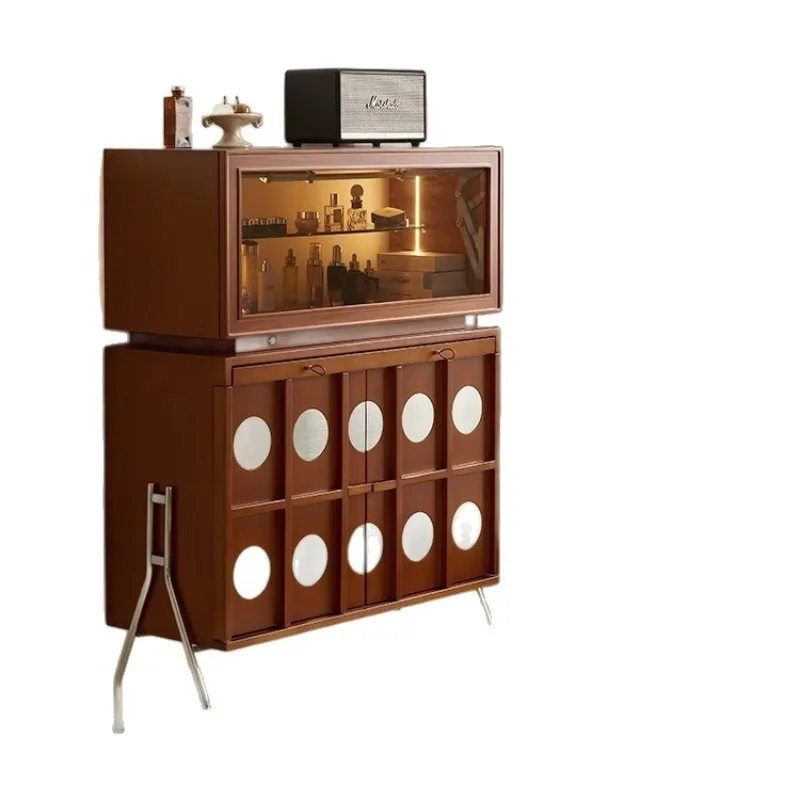 

Medieval dining side living room solid wood integrated retro wall tea entrance Nordic bucket cabinet storage locker high cabinet