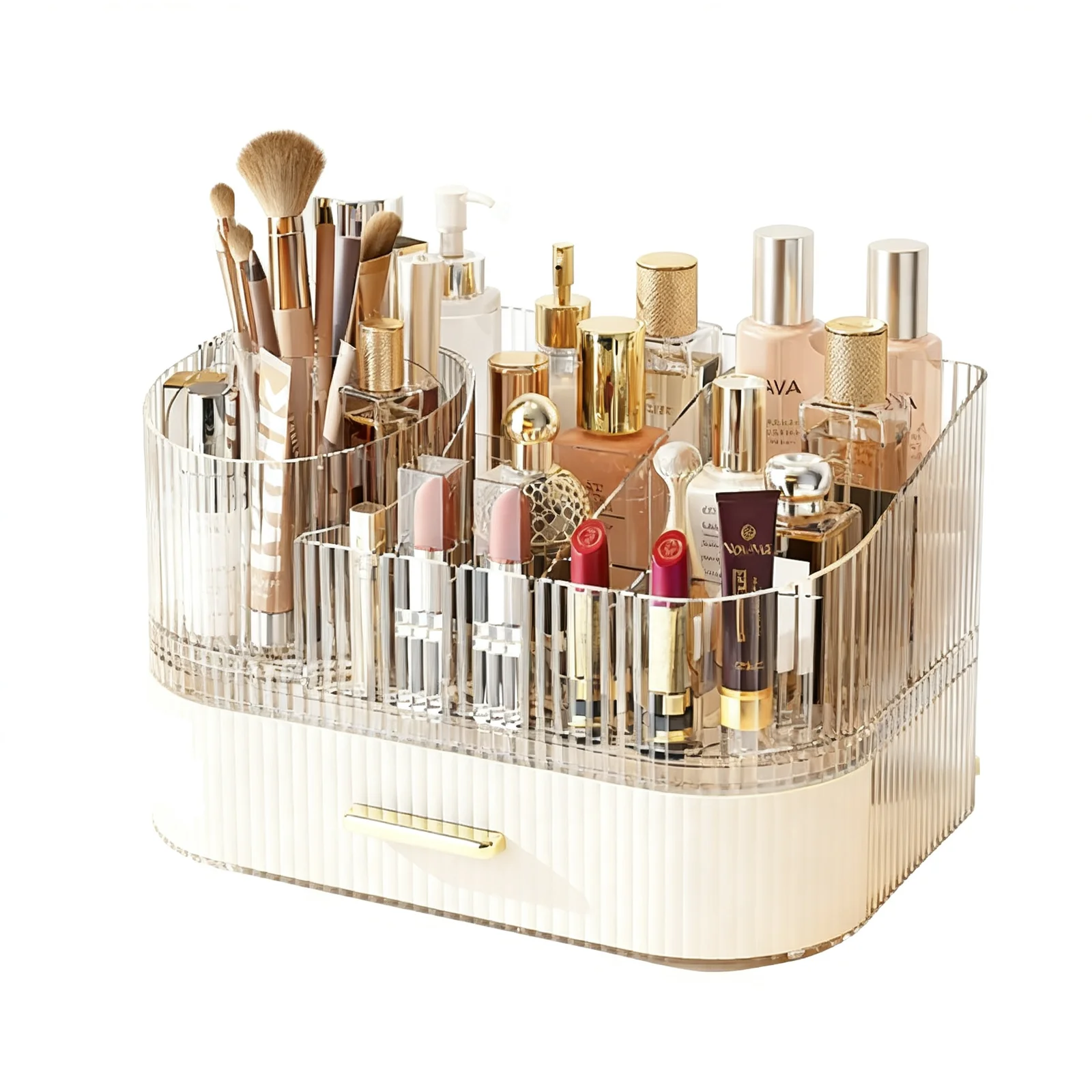 Vanity Organizer With Stackable And Recessed Top Allowing Multiple Makeup Organizers To Fit Together
