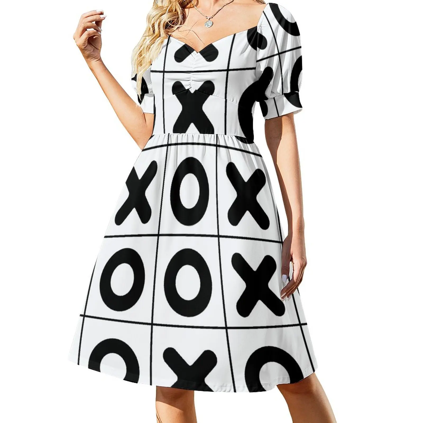 

Black and White Tic Tac Toe Design Sleeveless Dress women's elegant loose dresses Bride dresses